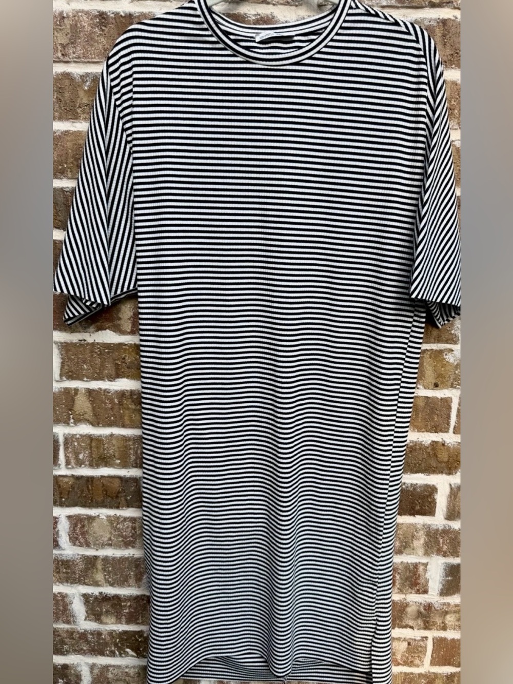 Zara Black & White Striped Midi Tee Dress